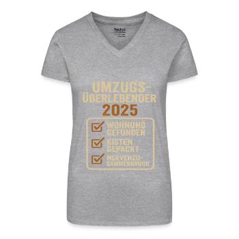 Umzug 2025 Wohnung Umzüge - Bio Frauen T-Shirt mit V-Ausschnitt - Grau meliert - Vorne