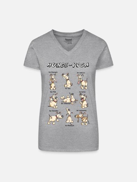 Hunde Yoga - Bio Frauen T-Shirt mit V-Ausschnitt - Grau meliert