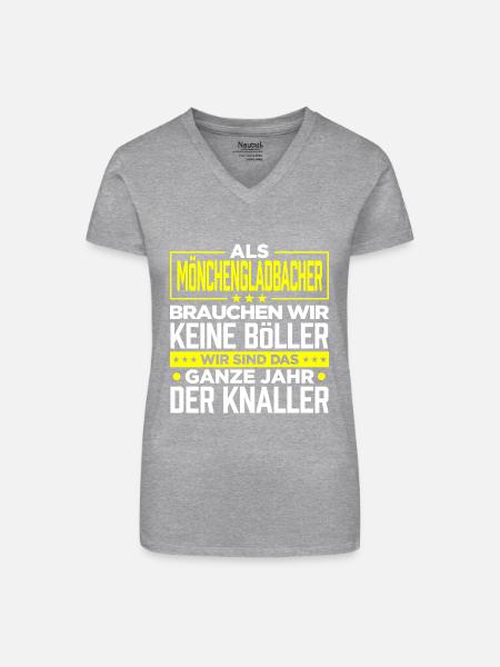 MÖNCHENGLADBACHER- Böller - Bio Frauen T-Shirt mit V-Ausschnitt - Grau meliert