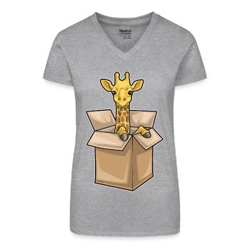 Boîte en carton girafe - T-shirt bio col V Femme - gris chiné - Devant