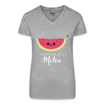 Youre one in a melon -Valentinstag Muttertag Liebe - Bio Frauen T-Shirt mit V-Ausschnitt - Grau meliert - Vorne