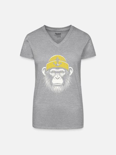 See Affe - Bio Frauen T-Shirt mit V-Ausschnitt - Grau meliert