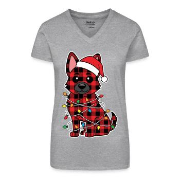 Chien Berger Allemand Noël Plaid Rouge - T-shirt bio col V Femme - gris chiné - Devant