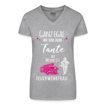 Meine Tante ist Feherwehrfrau - Bio Frauen T-Shirt mit V-Ausschnitt - Grau meliert - Vorne