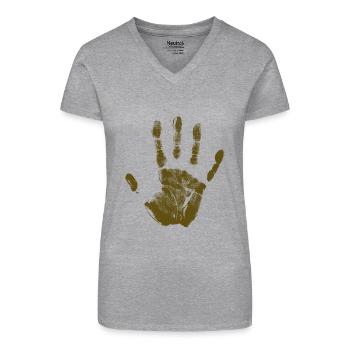 Handabdruck bemalte Identität Finger und Handfläche - Bio Frauen T-Shirt mit V-Ausschnitt - Grau meliert - Vorne