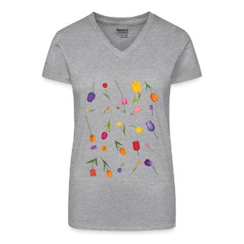 Fleur - T-shirt bio col V Femme - gris chiné - Devant