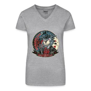 CHANT gueule de bois drôle de chat Rockabilly cadeau - T-shirt bio col V Femme - gris chiné - Devant