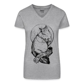 Norwegische Waldkatze 3.png - Bio Frauen T-Shirt mit V-Ausschnitt - Grau meliert - Vorne