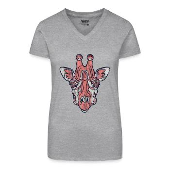 girafe - T-shirt bio col V Femme - gris chiné - Devant