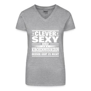 Clever Kirchenmusikerin - Bio Frauen T-Shirt mit V-Ausschnitt - Grau meliert - Vorne