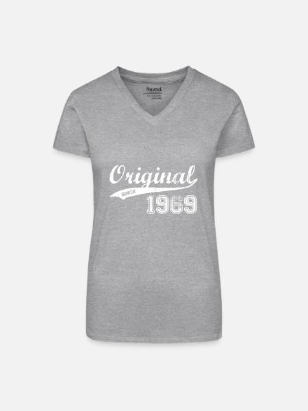 1969 - Bio Frauen T-Shirt mit V-Ausschnitt - Grau meliert