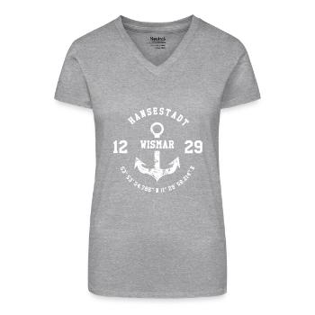 Hansestadt Wismar 1229 - Bio Frauen T-Shirt mit V-Ausschnitt - Grau meliert - Vorne