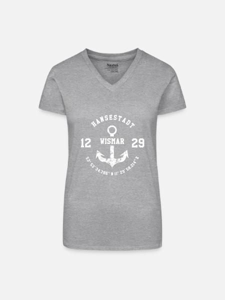 Hansestadt Wismar 1229 - Bio Frauen T-Shirt mit V-Ausschnitt - Grau meliert