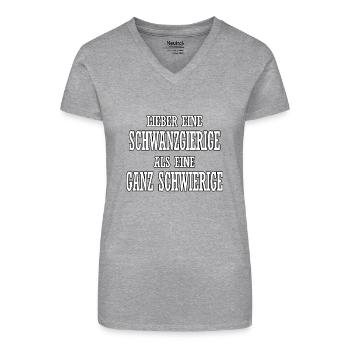 Lieber eine Schwanzgierige als ne ganz Schwierige - Bio Frauen T-Shirt mit V-Ausschnitt - Grau meliert - Vorne