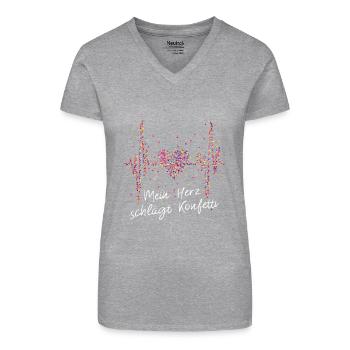 Herzschlag, Kölner Dom, Herz, Karneval - Bio Frauen T-Shirt mit V-Ausschnitt - Grau meliert - Vorne