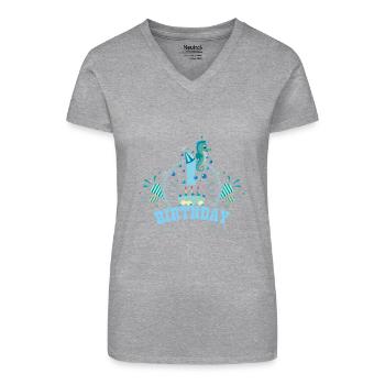 1 Geburtstag Seepferdchen - Bio Frauen T-Shirt mit V-Ausschnitt - Grau meliert - Vorne