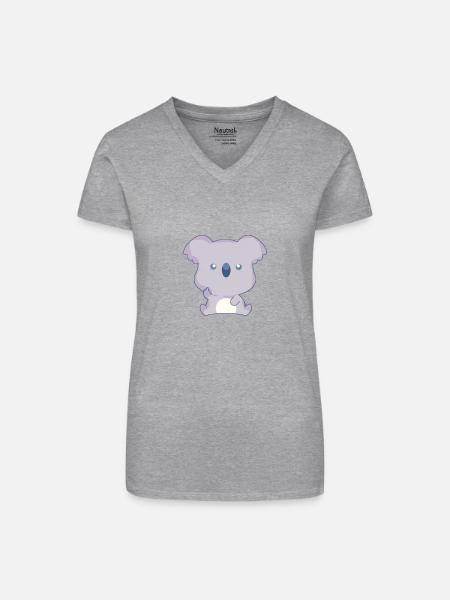 Koala Mittelfinger - Bio Frauen T-Shirt mit V-Ausschnitt - Grau meliert