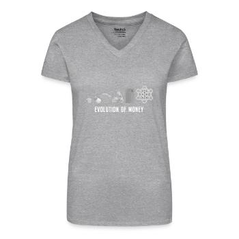 DeFi Decentralized Finance Evolution Of Money BTC - Bio Frauen T-Shirt mit V-Ausschnitt - Grau meliert - Vorne