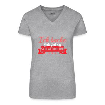 Sächsischer Dialekt Sachsen Sächsische Sprüche - Bio Frauen T-Shirt mit V-Ausschnitt - Grau meliert - Vorne