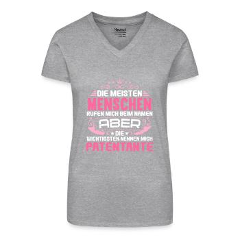 Patenkind Die wichtigsten nennen mich Patentante - Bio Frauen T-Shirt mit V-Ausschnitt - Grau meliert - Vorne