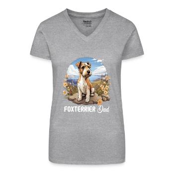 Hund Fox Terrier - Økologisk T-shirt med V-hals til damer - grå meleret - Foran