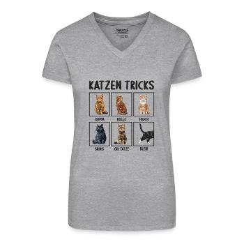 Cat Cats Tricks Funny Cats - Organic Women's V-Neck T-Shirt - heather grey - Front