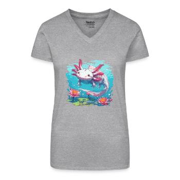 Axolotl - Bio Frauen T-Shirt mit V-Ausschnitt - Grau meliert - Vorne