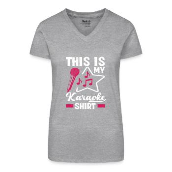 Das Ist Mein Karaoke Shirt - Bio Frauen T-Shirt mit V-Ausschnitt - Grau meliert - Vorne