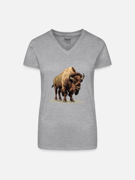 Bisons Bison - Bio Frauen T-Shirt mit V-Ausschnitt - Grau meliert