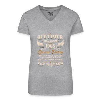 Oldtimer Baujahr Jahrgang 1965 Geburtstag Geschenk - Bio Frauen T-Shirt mit V-Ausschnitt - Grau meliert - Vorne