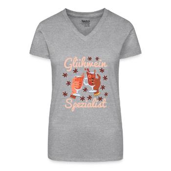 Glühweinstand GLÜHWEIN SPEZIALIST Lustiges - Bio Frauen T-Shirt mit V-Ausschnitt - Grau meliert - Vorne