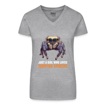 Jumping Spider Springspinnen Springspinne - Bio Frauen T-Shirt mit V-Ausschnitt - Grau meliert - Vorne