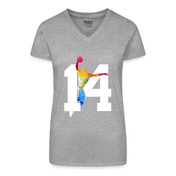 NUMMER 14 BASKETBALL 14. GEBURTSTAG - Bio Frauen T-Shirt mit V-Ausschnitt - Grau meliert - Vorne