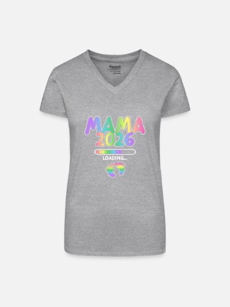 Mama 2026 Loading - Bio Frauen T-Shirt mit V-Ausschnitt - Grau meliert
