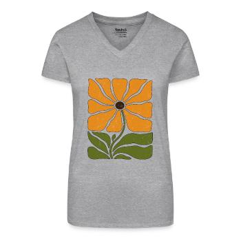 Boho-Wildblume im Sonnenblumen-Stil - Bio Frauen T-Shirt mit V-Ausschnitt - Grau meliert - Vorne