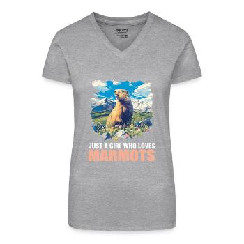 Marmottes Marmottes - T-shirt bio col V Femme - gris chiné - Devant