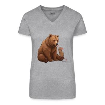Bär und Maus Best Friend Best Buddy - Bio Frauen T-Shirt mit V-Ausschnitt - Grau meliert - Vorne