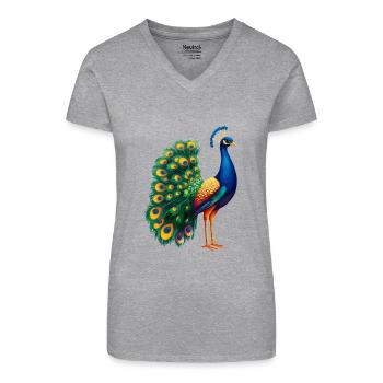 Pfaue Pfau - Bio Frauen T-Shirt mit V-Ausschnitt - Grau meliert - Vorne