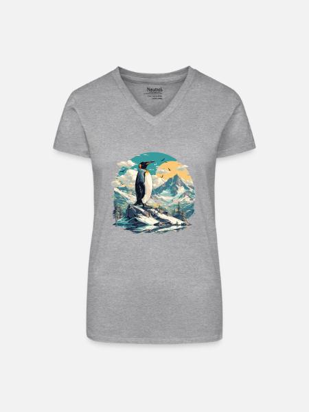 Pinguine Pinguin - Bio Frauen T-Shirt mit V-Ausschnitt - Grau meliert