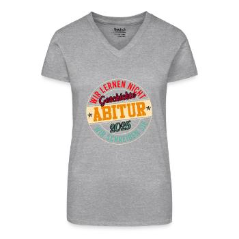 Abitur WIR LERNEN NICHT ABITUR 2025 Lustiges - Bio Frauen T-Shirt mit V-Ausschnitt - Grau meliert - Vorne