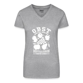 Obst wird erst nach dem destillieren lecker - Bio Frauen T-Shirt mit V-Ausschnitt - Grau meliert - Vorne
