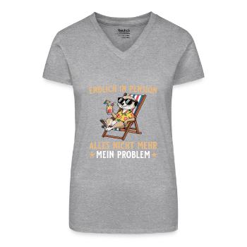 Pensionär Erdmännchen im Liegestuhl - Pension - Bio Frauen T-Shirt mit V-Ausschnitt - Grau meliert - Vorne