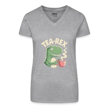 Lustiges Tee Design mit Tea rex - Bio Frauen T-Shirt mit V-Ausschnitt - Grau meliert - Vorne