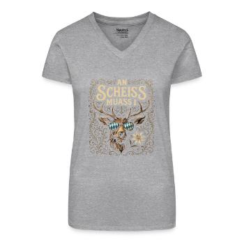 Trachtenshirt Herren Trachten T-Shirt Grantler - Bio Frauen T-Shirt mit V-Ausschnitt - Grau meliert - Vorne