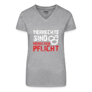 Tierwohl TIERRECHTE SIND MENSCHEN PFLICHT LUSTIG - Bio Frauen T-Shirt mit V-Ausschnitt - Grau meliert - Vorne
