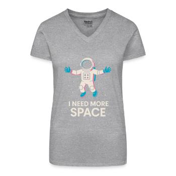 Ich Brauche Mehr Platz Astronaut Design - Bio Frauen T-Shirt mit V-Ausschnitt - Grau meliert - Vorne