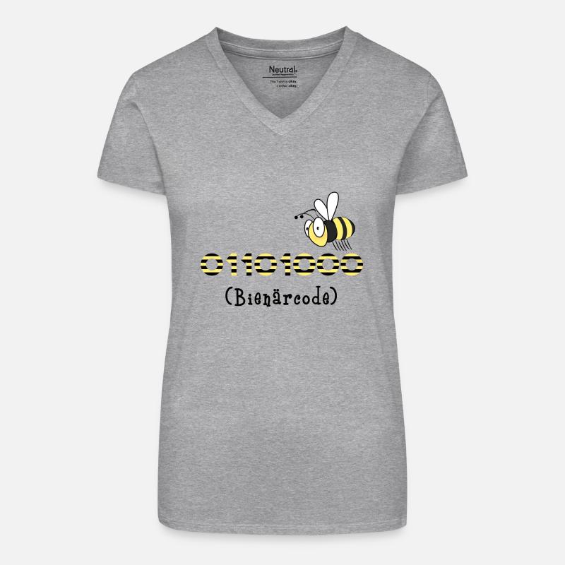Binary code bee code computer science gift honey - Organic Women's V-Neck T-Shirt - heather grey
