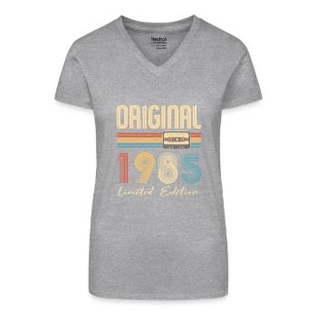 Anniversaire 40 Ans Original 1985 Cadeau Fête - T-shirt bio col V Femme - gris chiné - Devant