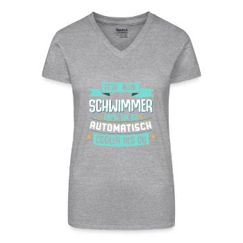 Cooler Schwimmer - Shirt mit lustigem Spruch. - Bio Frauen T-Shirt mit V-Ausschnitt - Grau meliert - Vorne
