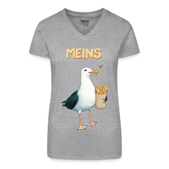 Meins - Bio Frauen T-Shirt mit V-Ausschnitt - Grau meliert - Vorne